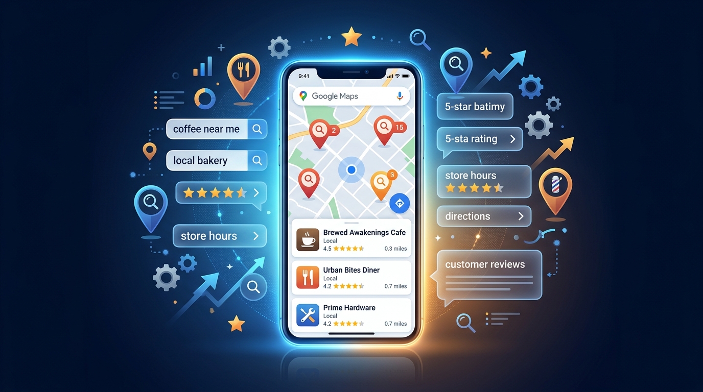 Local SEO illustrated with smartphone maps